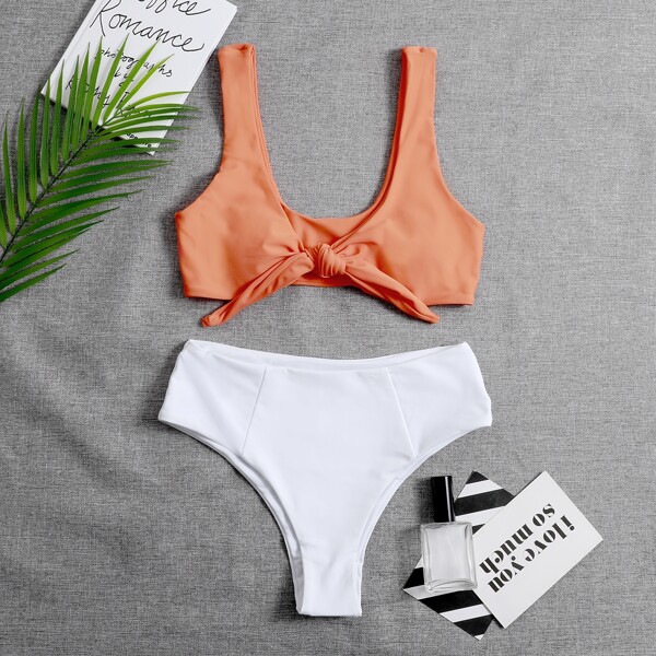 

Knot Front Bikini Swimsuit, Multicolor