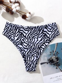 SHEIN Swim 斑馬紋條紋比基尼泳裝內褲 - 黑與白 - 查看 4