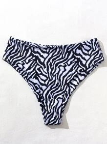 SHEIN Swim 斑馬紋條紋比基尼泳裝內褲 - 黑與白 - 查看 5