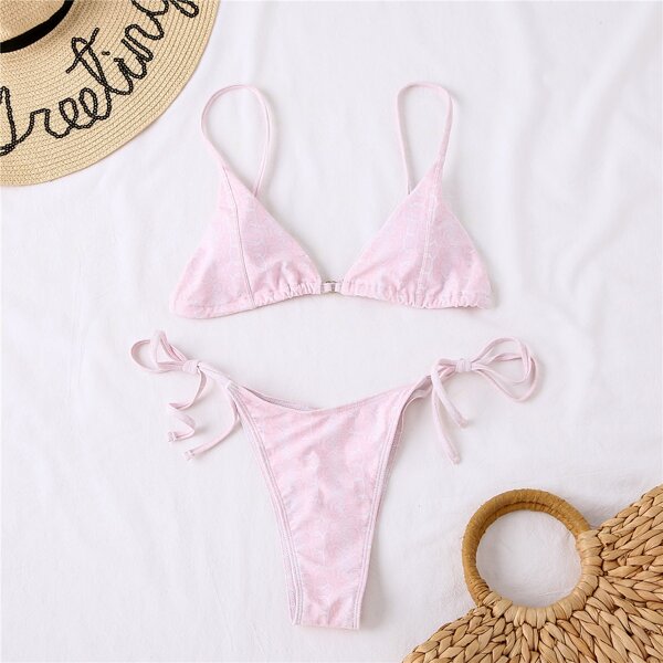 

Triangle Tie Side Bikini Swimsuit, Pastel baby pink