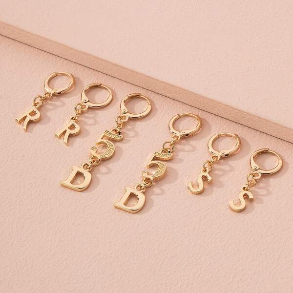 

3pairs Letter Drop Earrings, Gold