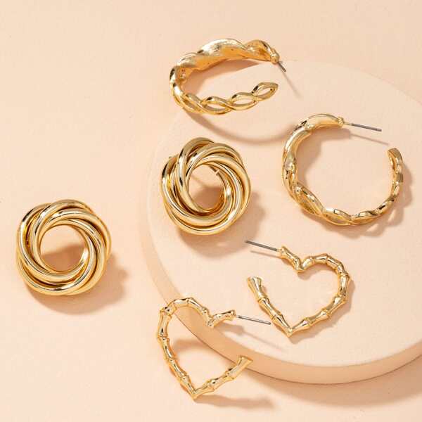 

3pairs Alloy Earrings, Gold