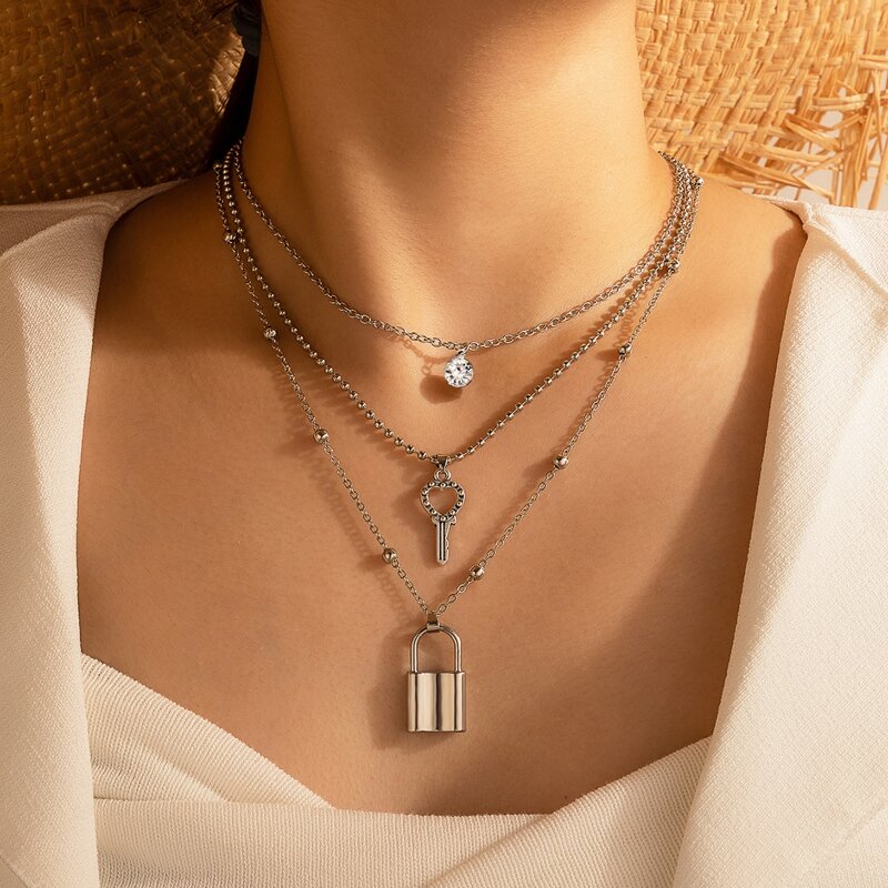 

1pc Layered Chain Necklace, Silver