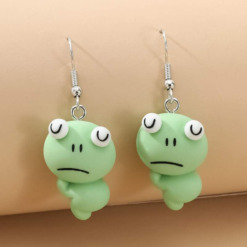 

Cartoon Frog Drop Earrings, Green