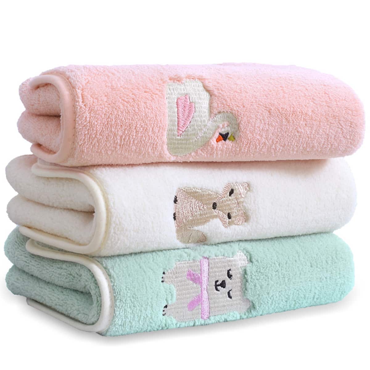 

1pc Cartoon Embroidery Random Face Towel, Multicolor