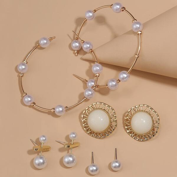 

4pairs Faux Pearl Decor Earrings, White