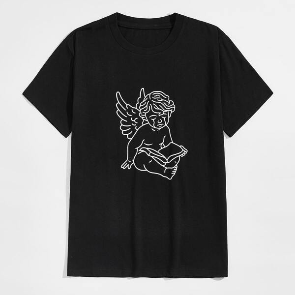 

Men Angel Print Tee, Black