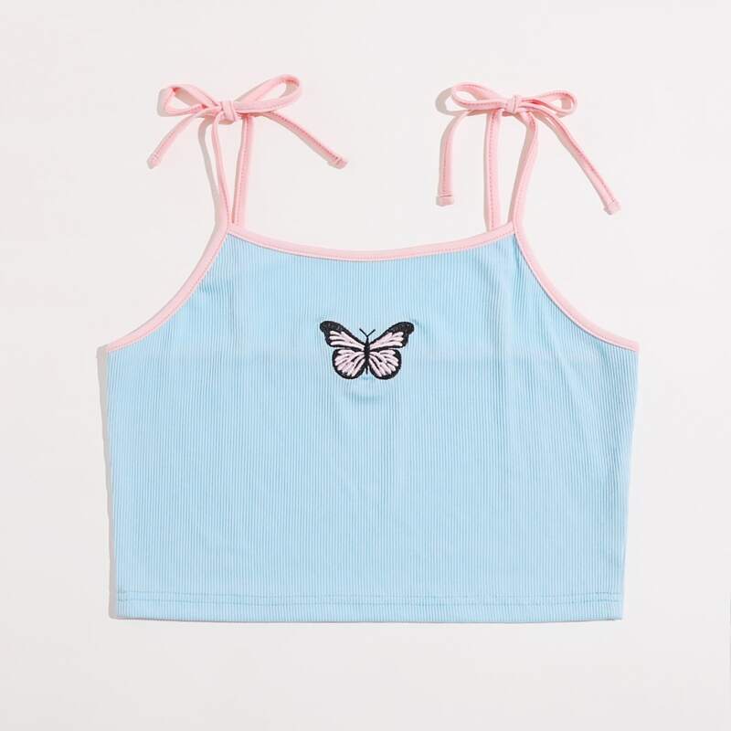 

Butterfly Embroidery Crop Cami, Baby blue