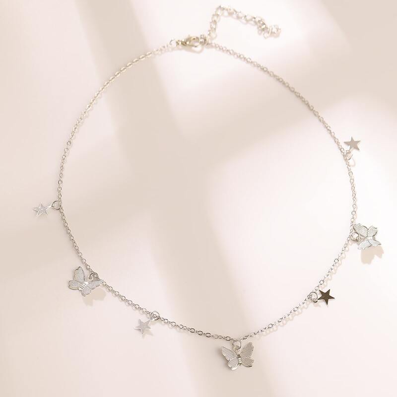 

1pc Butterfly Charm Chain Necklace, Silver