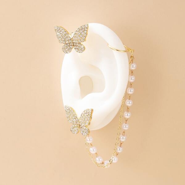 

2pcs Rhinestone Butterfly Decor Earrings, Gold