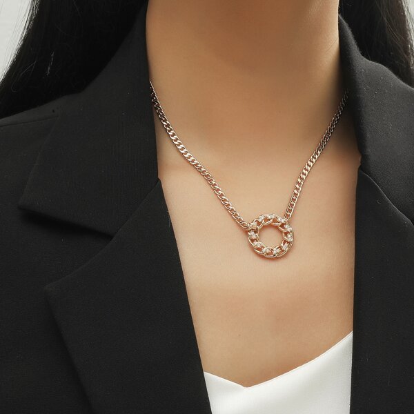

Zircon Round Charm Necklace, Gold