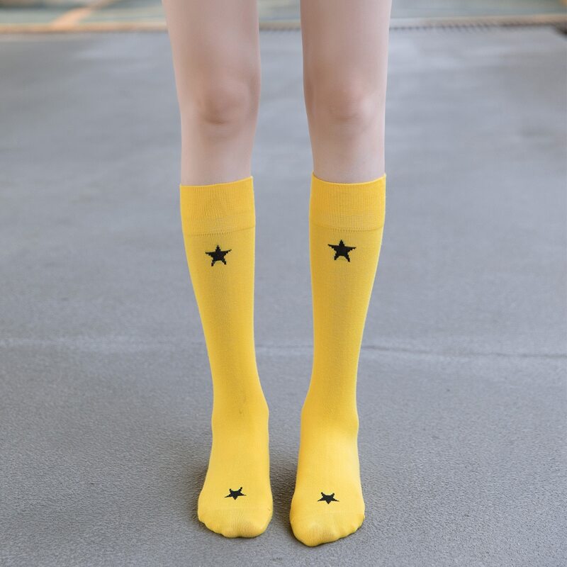 

1pair Star Crew Socks, Yellow