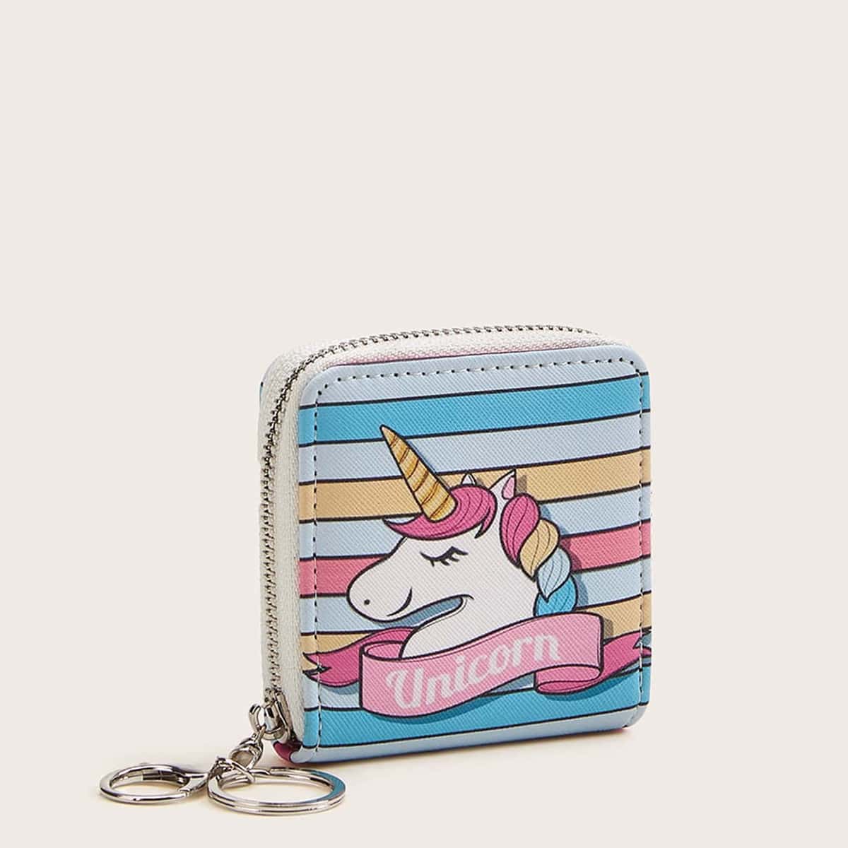 

Cartoon Unicorn Zip Purse, Multicolor