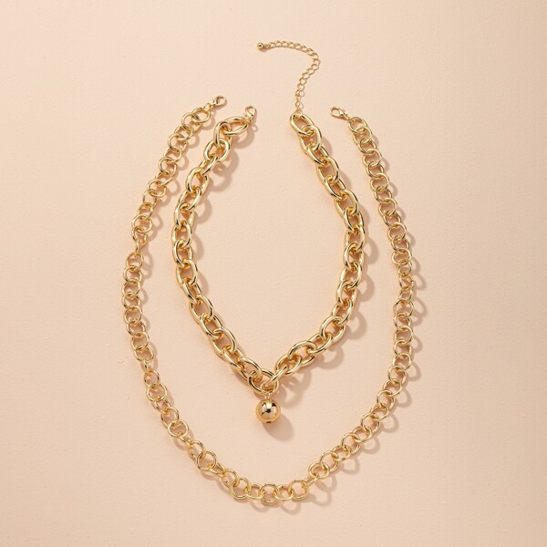 

2pcs Chain Necklace, Gold