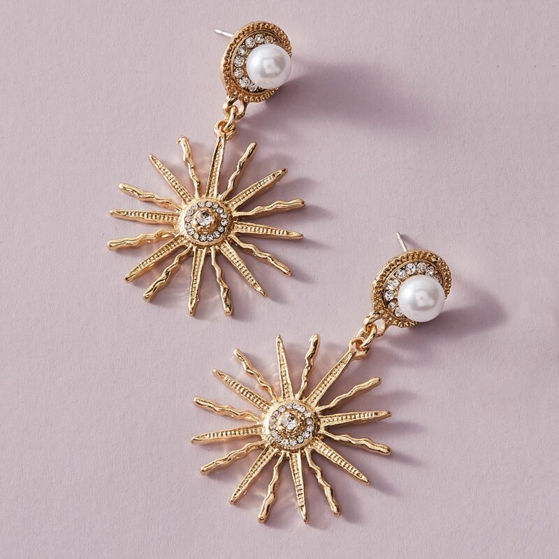 

Faux Pearl Sun Drop Earrings, Gold
