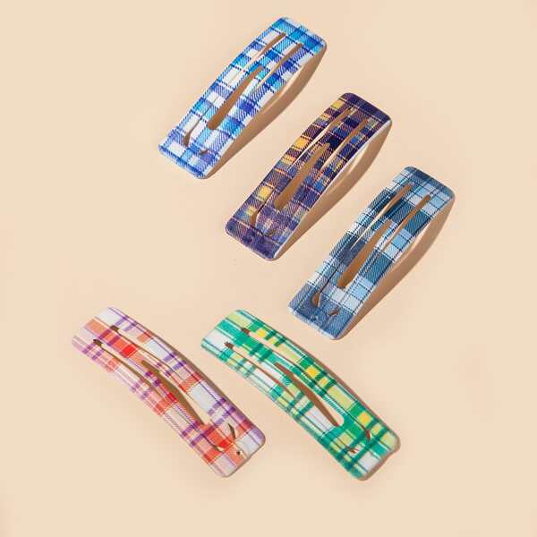 

5pcs Toddler Girls Plaid Pattern Hair Clip, Multicolor