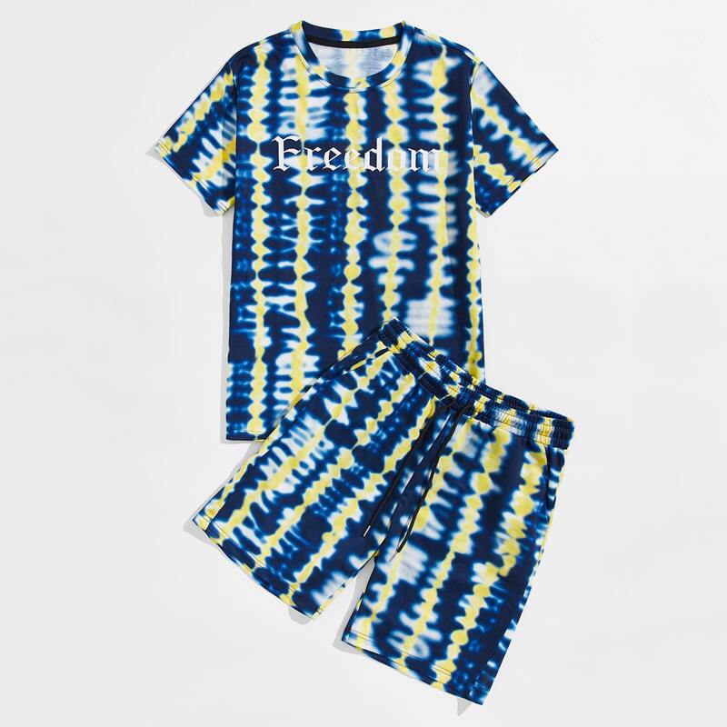 

Guys Letter Graphic Tie Dye Tee & Shorts, Multicolor