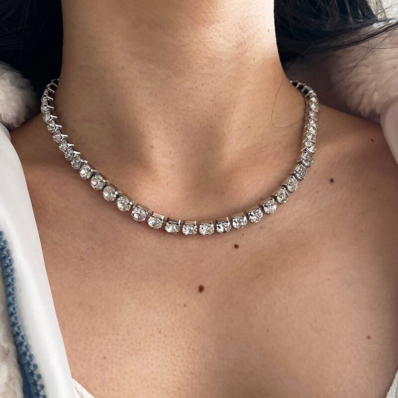 

1pc Rhinestone Necklace, Silver