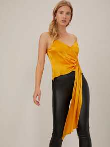 SHEIN Top fruncido de 100% seda de mora - Amarillo - Ver 1