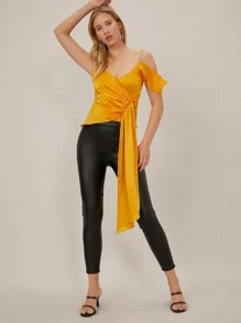 SHEIN Top fruncido de 100% seda de mora - Amarillo - Ver 3
