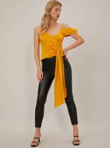 SHEIN Top fruncido de 100% seda de mora - Amarillo - Ver 4