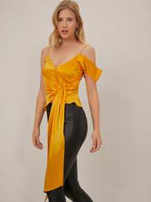 SHEIN Top fruncido de 100% seda de mora - Amarillo - Ver 5