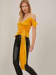 SHEIN Top fruncido de 100% seda de mora - Amarillo - Ver 7