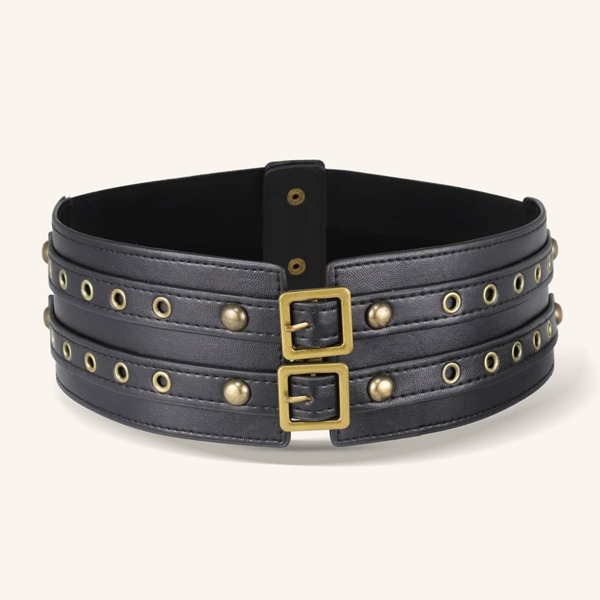 

Double Buckle Wide Belt, Black