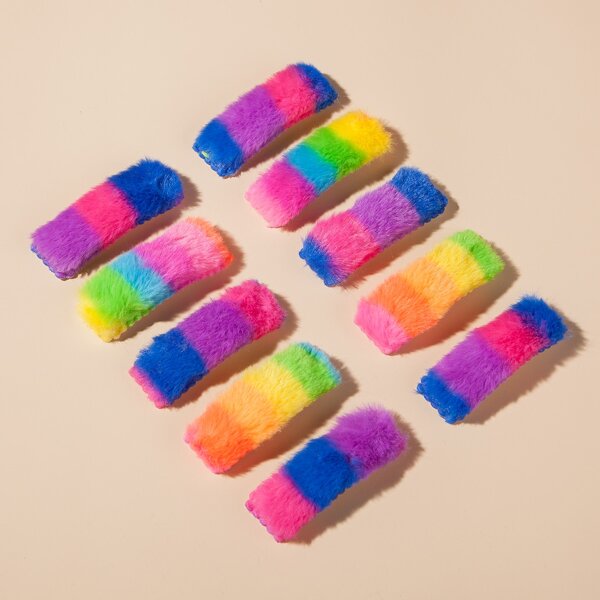 

10pcs Toddler Girls Fluffy Hair Clip, Multicolor