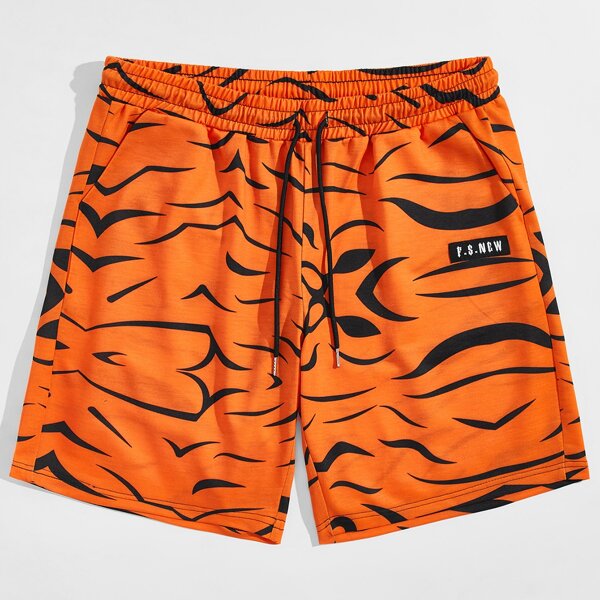 

Men Patched Drawstring Waist Track Shorts, Orange