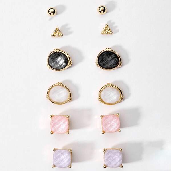 

6pairs Geo Design Stud Earrings, Multicolor