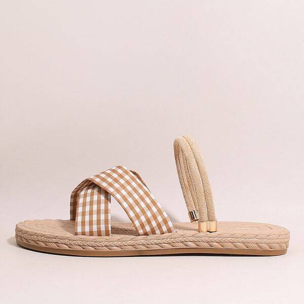 

Plaid Cross Strap Slingback Sandals, Khaki