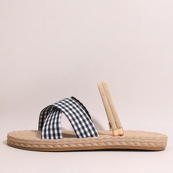 

Plaid Cross Strap Slingback Sandals, Black