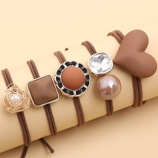 

5pcs Heart Decor Hair Tie, Brown