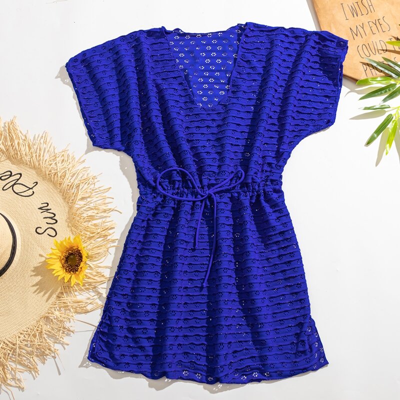 

Hollow Out Tie Waist Cover Up, Royal blue