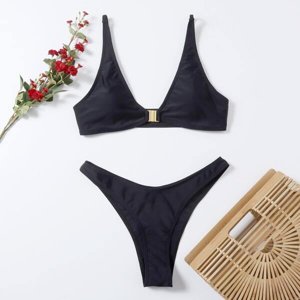 

High Cut Bikini Swimsuit, Black