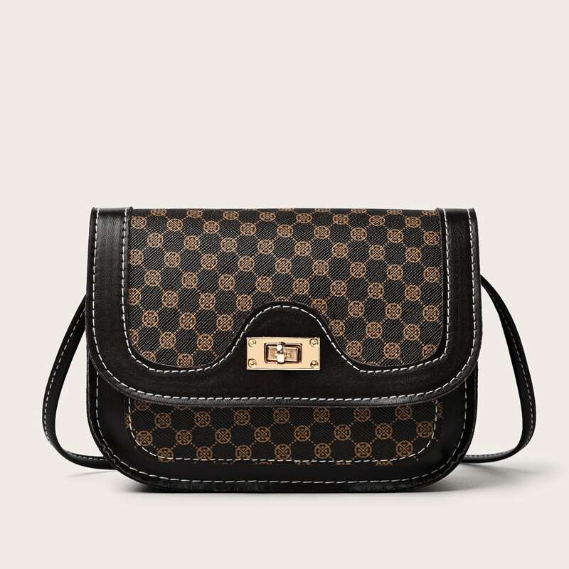 

Allover Print Flap Bag, Brown