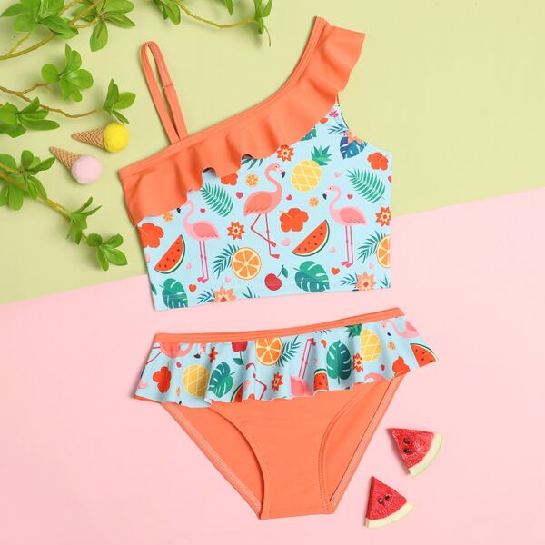 

Toddler Girls Flamingo & Fruit Print Bikini Swimsuit, Multicolor