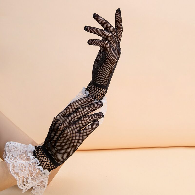 

Lace Trim Hollow Out Gloves, Black and white
