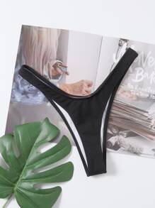 SHEIN Swim Summer Beach Rib High Cut Bikini Panty - Black - View 1