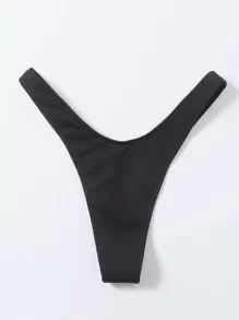 SHEIN Swim Summer Beach Rib High Cut Bikini Panty - Black - View 2
