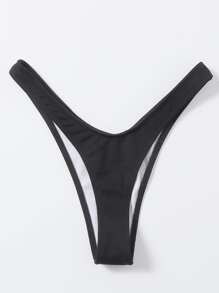 SHEIN Swim Summer Beach Rib High Cut Bikini Panty - Black - View 5