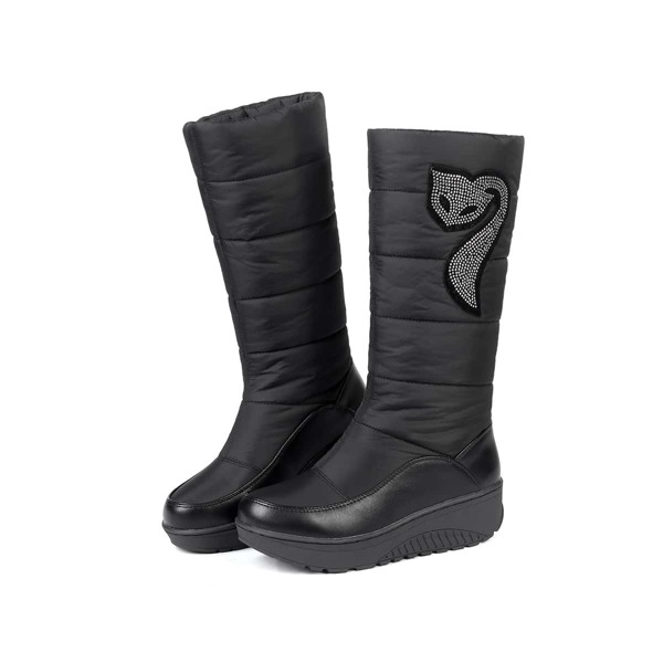 

Cartoon Decor Stitch Detail Snow Boots, Black