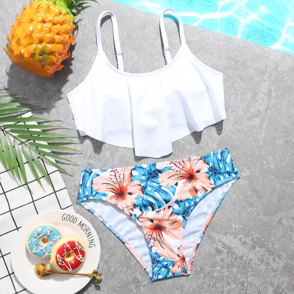 

Girls Tropical Hanky Hem Bikini Swimsuit, Multicolor