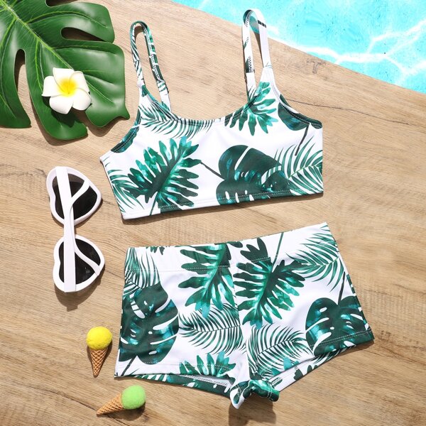 

Girls Tropical Shorts Bikini Swimsuit, Multicolor