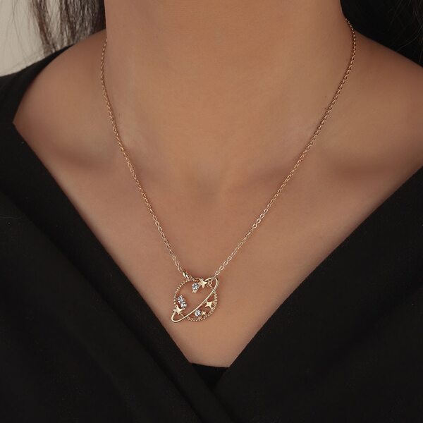 

Rhinestone Planet Charm Necklace, Gold