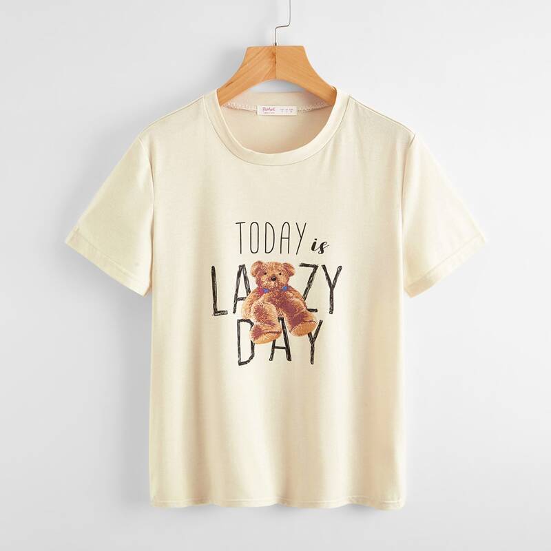 

Letter Teddy Bear Graphic Tee, Beige