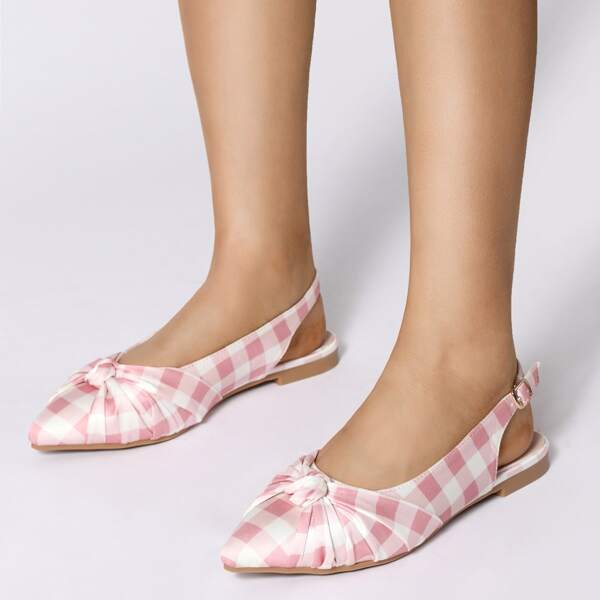 

Plaid Knot Detail Slingback Flats, Pink