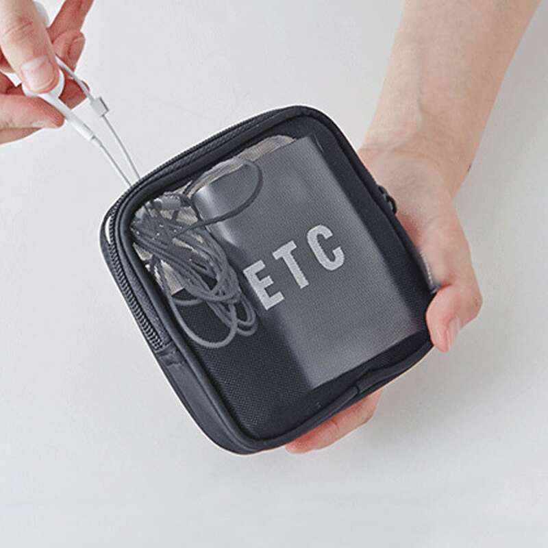 

Letter Graphic Mesh Makeup Bag, Black