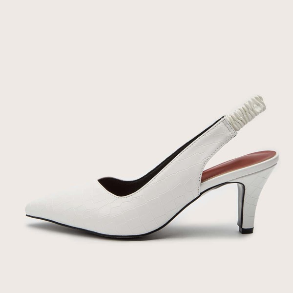 

Croc Embossed Slingback Pumps, White